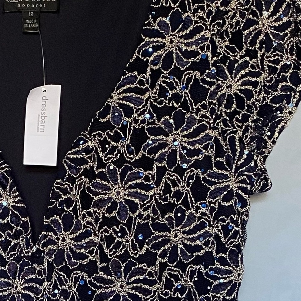 Connected Apparel Navy Dress with Gold Detailing - Picture 3 of 6